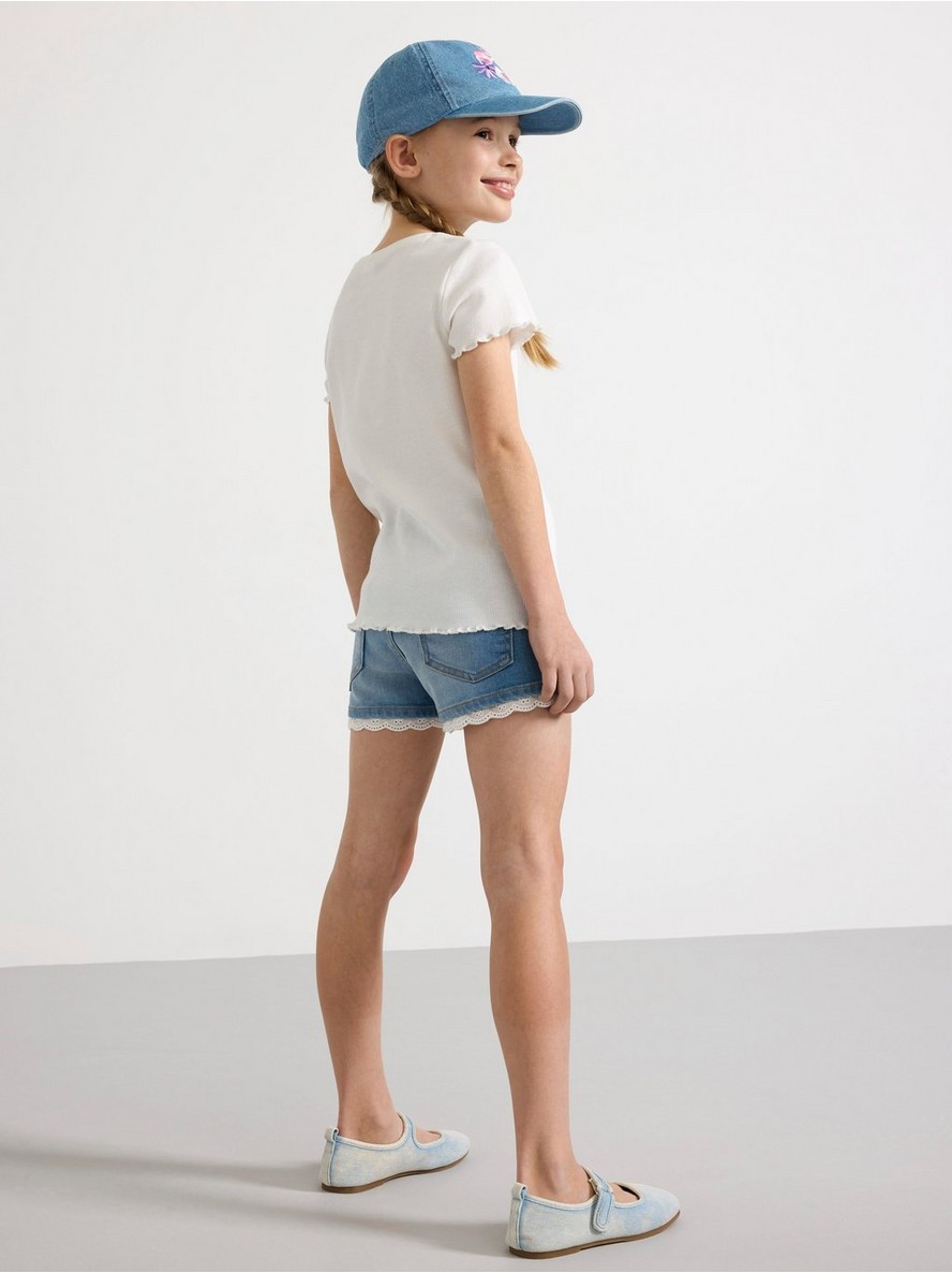 Denim shorts with lace trim
