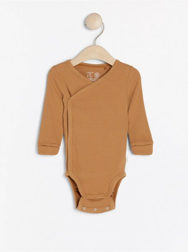 Ribbed wrap bodysuit with long sleeves - Dusty Brown, 56