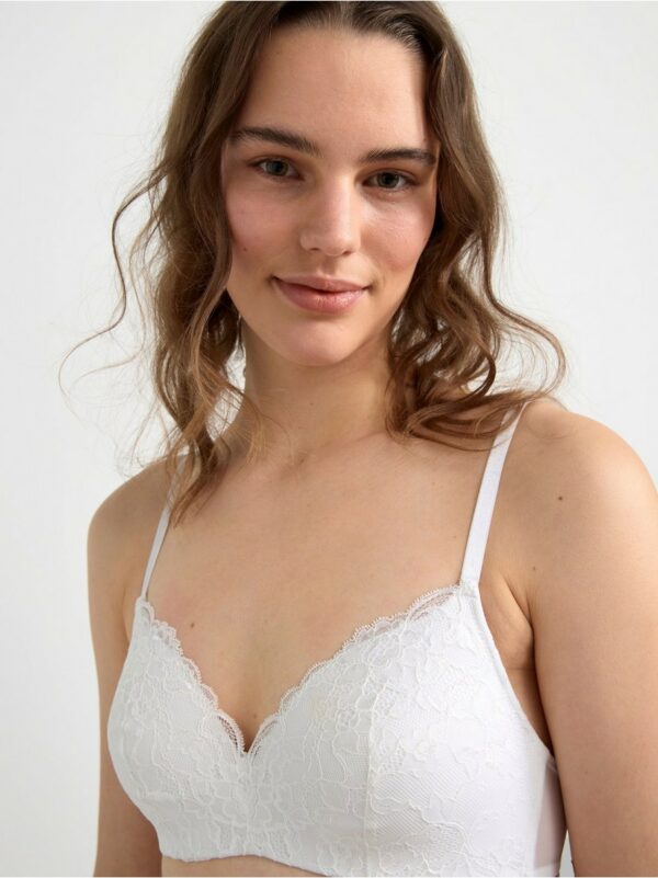 Flora wirefree bra with lace - White, 85 B