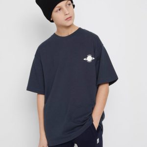 Oversized t-shirt with print - Dark Navy, 170