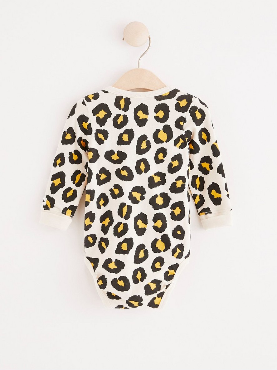 Wrap bodysuit with leopard pattern