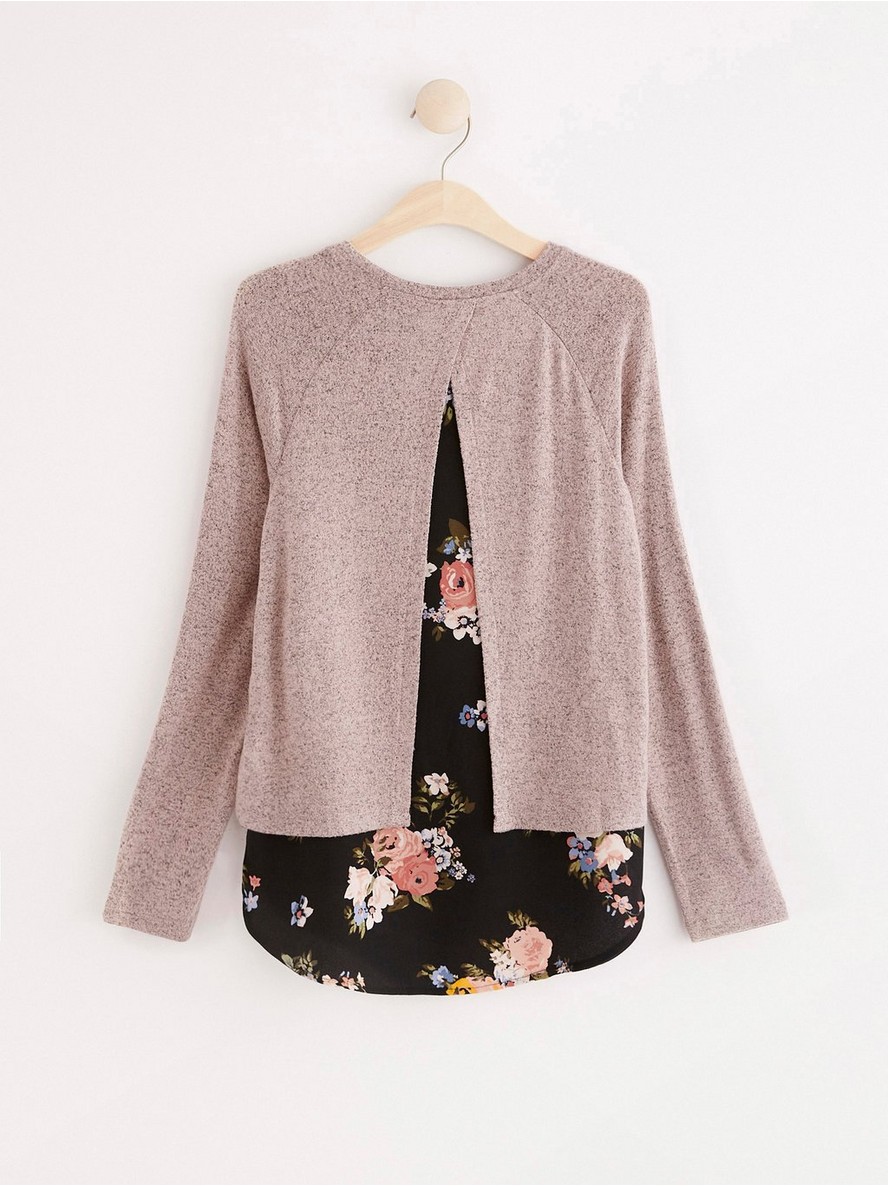 Fine-knit top with floral shirt insert