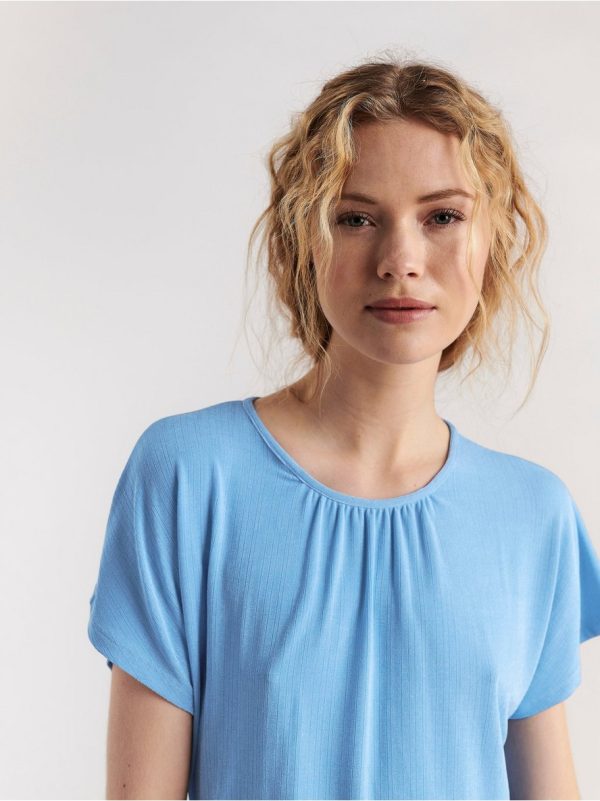 Short sleeve top with gatherings - Dusty Blue, One Size