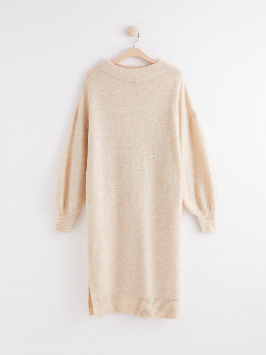 Knitted dress with mock neck - Dusty White, XL