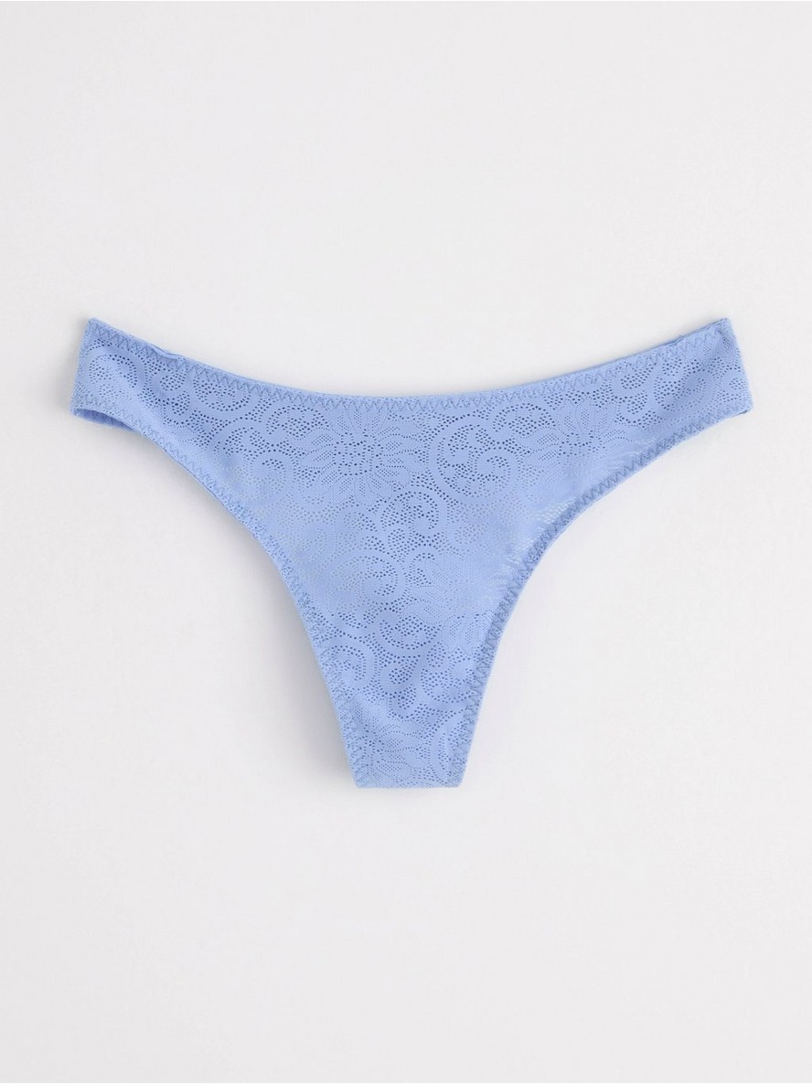 Regular waist thong with lace - Blue, 40/42