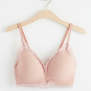 Mynta wirefree seamless bra with lace - Dusty Pink, 85 B