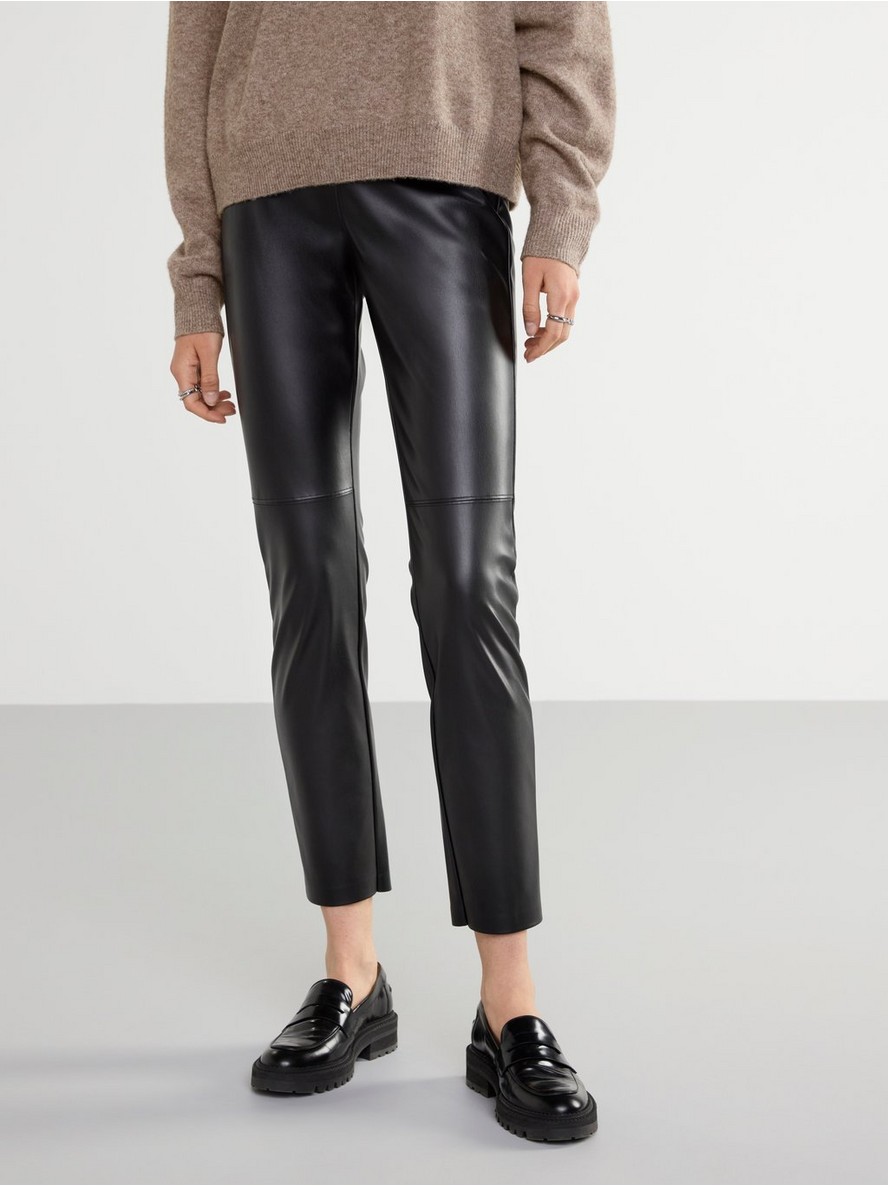 High waist imitation leather trousers