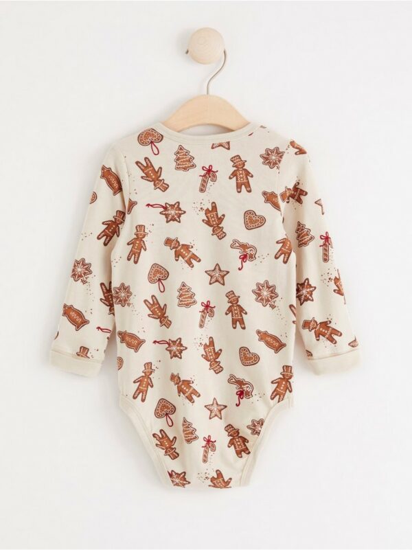 Long sleeve bodysuit with gingerbread print