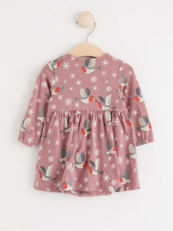 Long sleeve jersey dress with bodysuit and bird pattern
