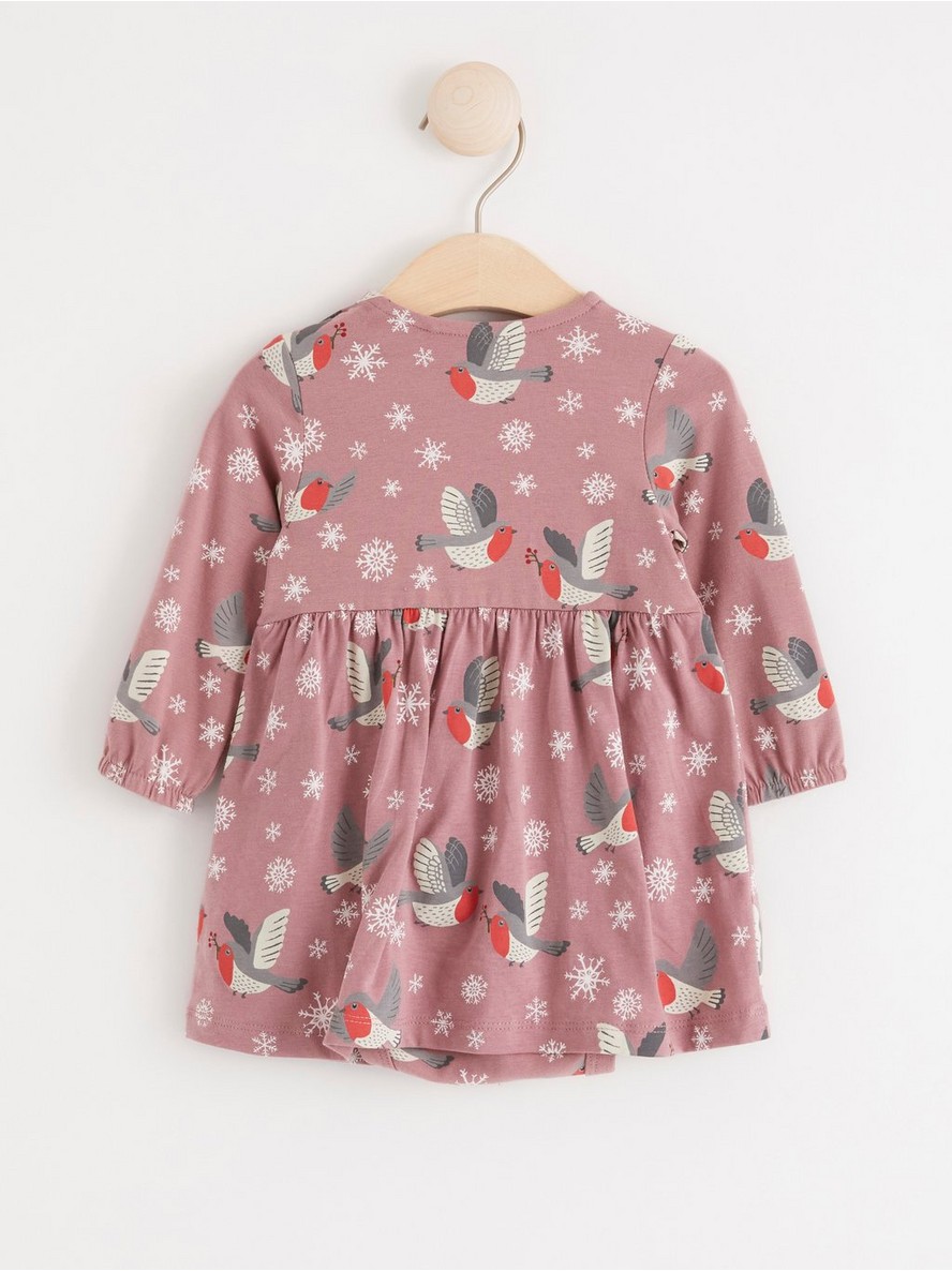 Long sleeve jersey dress with bodysuit and bird pattern
