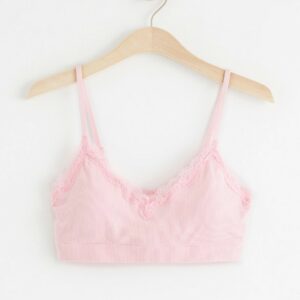 Ribbed soft bra with lace - Light Pink, XL