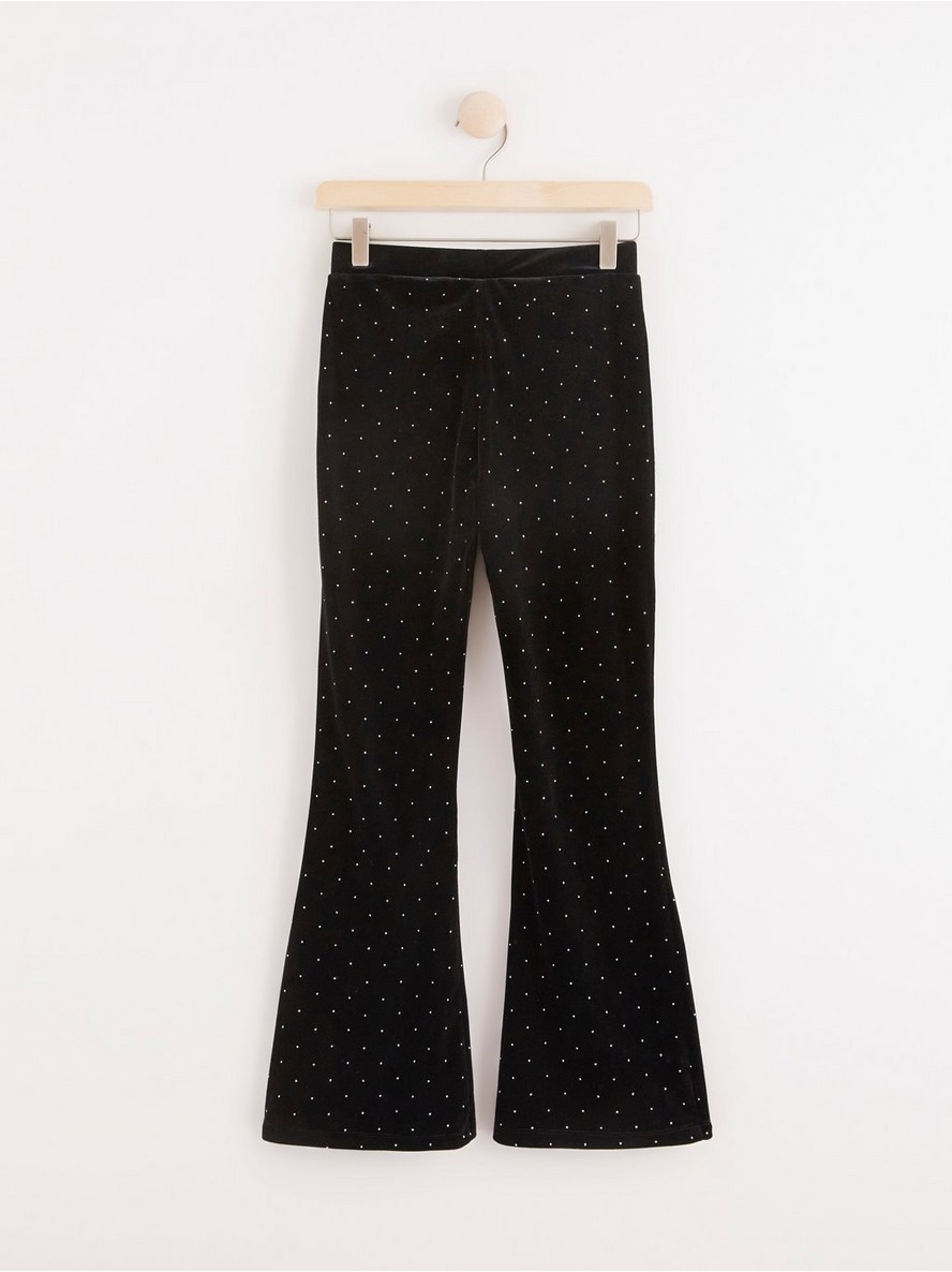 Flared velvet trousers with rhinestones