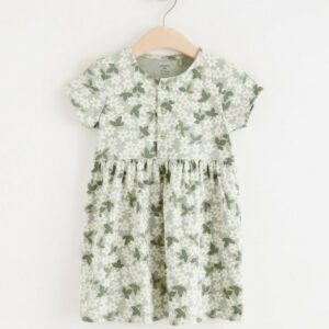 Short sleeve jersey dress with flowers - Green, 86