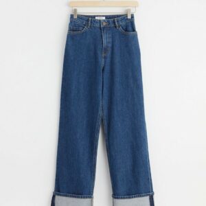 VANJA Wide high waist jeans with folded leg - Dark denim, 170