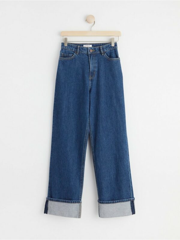 VANJA Wide high waist jeans with folded leg - Dark denim, 170