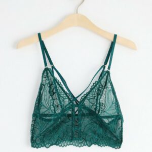 Unpadded bralette with lace - Turquoise, L