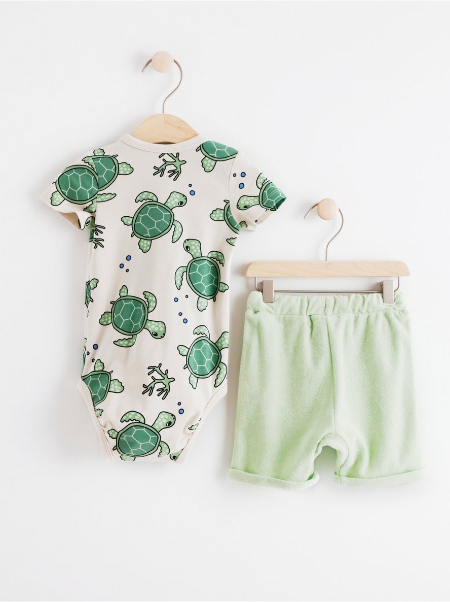 Set with wrap bodysuit and terry shorts