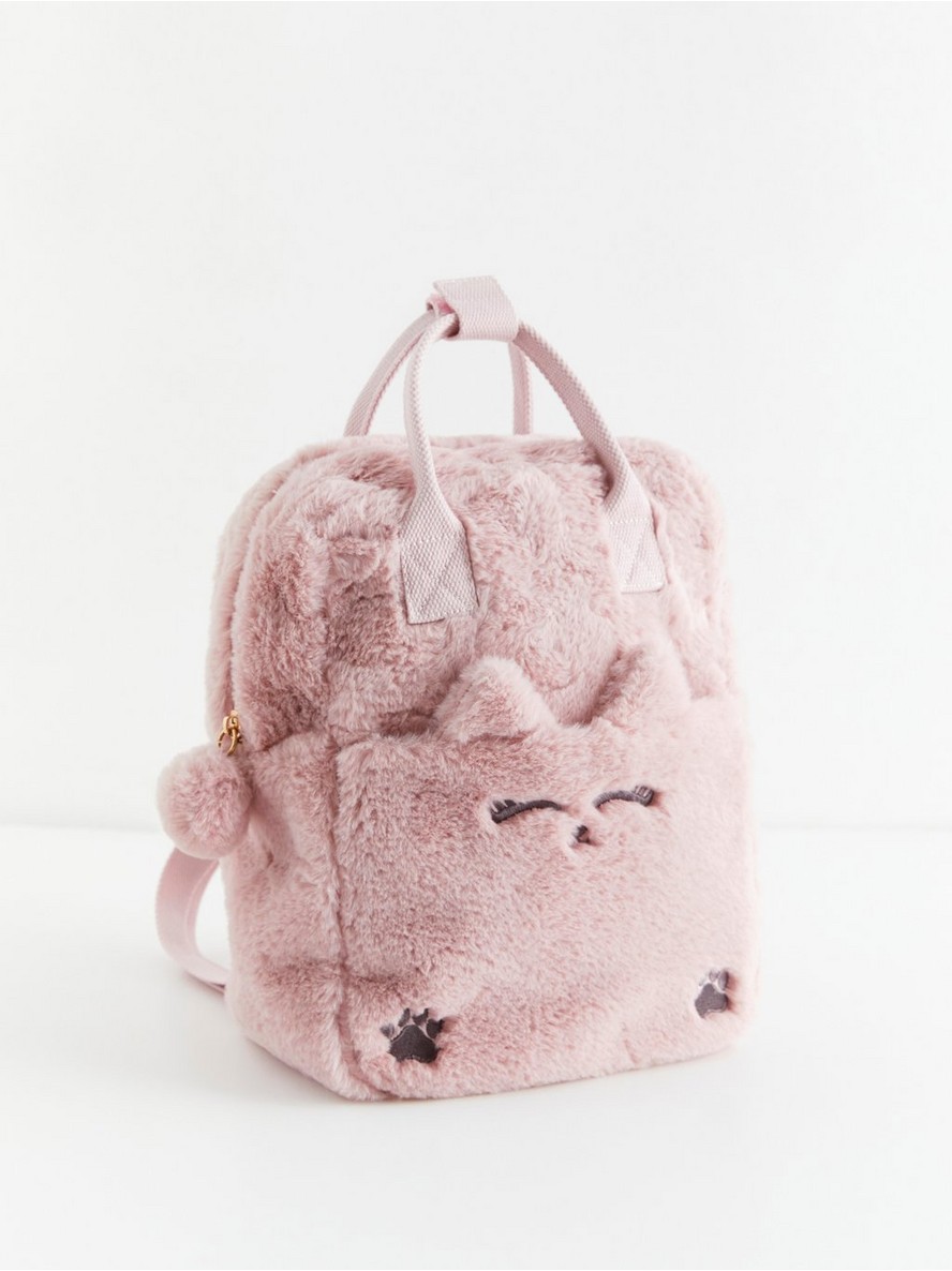 Fake-fur backpack with cat motif