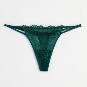 Thong low waist with lace - Turquoise, 44/46