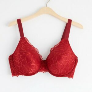 Dahlia t-shirt bra with lace - Red, 95 E
