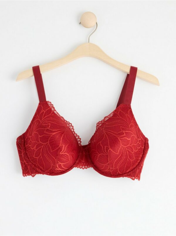 Dahlia t-shirt bra with lace - Red, 95 E
