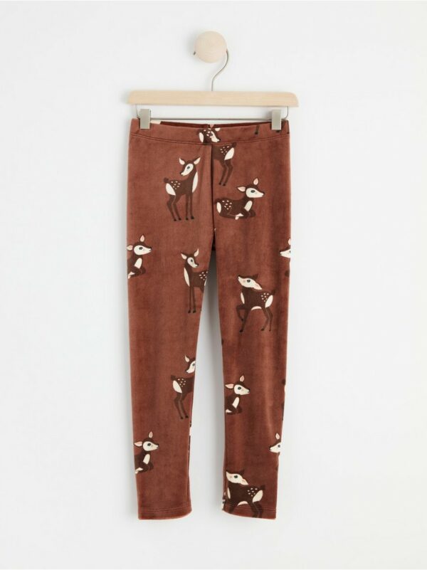 Velour leggings with deer print - Brown, 116