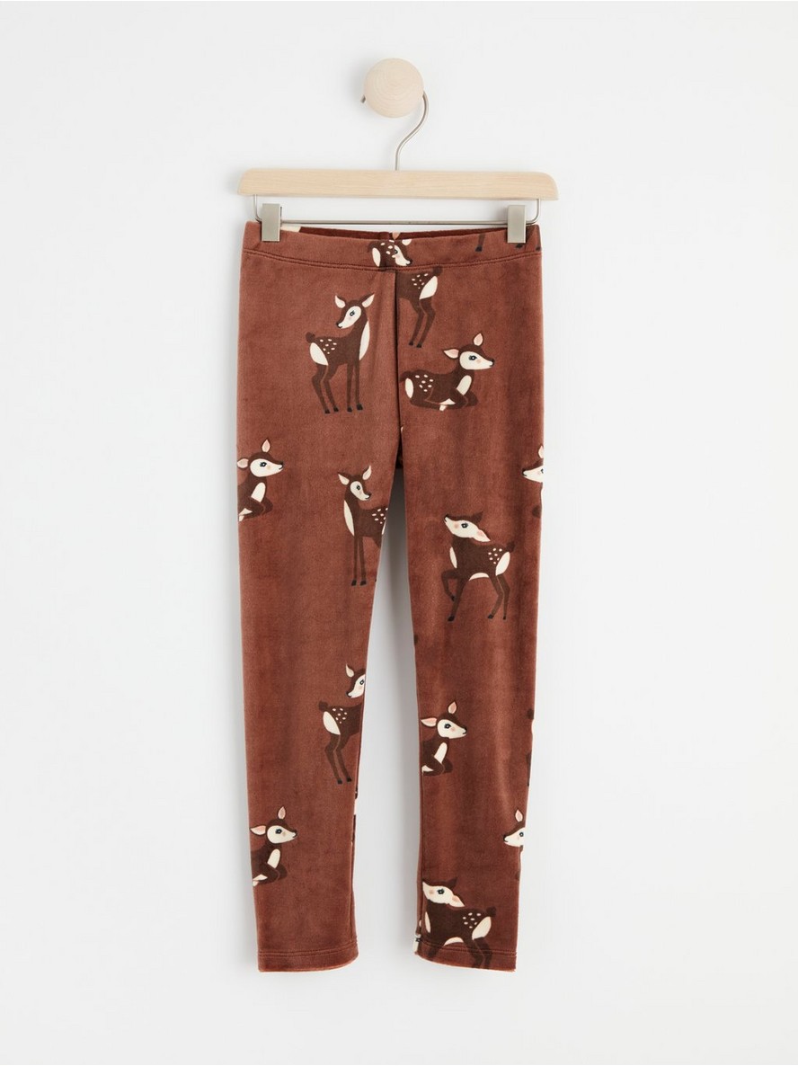 Velour leggings with deer print - Brown, 116