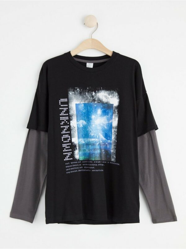 Double sleeve t-shirt with print - Black, 128