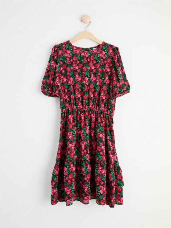 Short sleeve dress with flowers - Black, 128