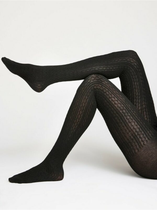 Cable knit tights - Black, XXL