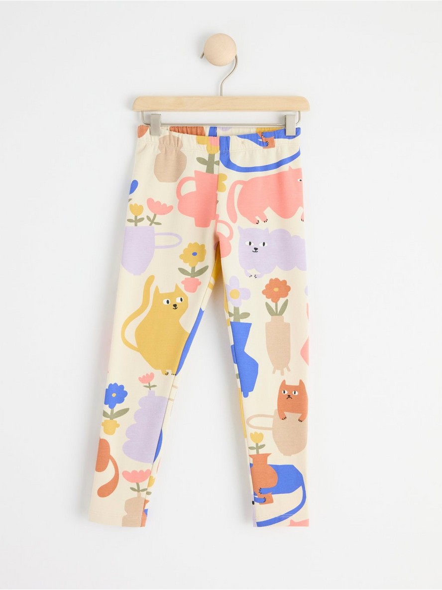 Leggings with cats brushed inside - Beige, 128