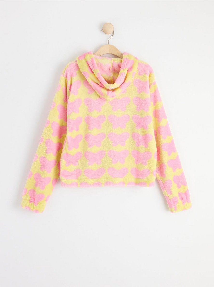 Cropped fluffy hoodie with allover print