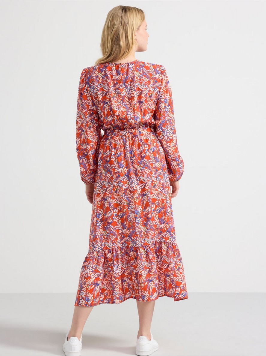 Long sleeve floral maxi dress with flounce