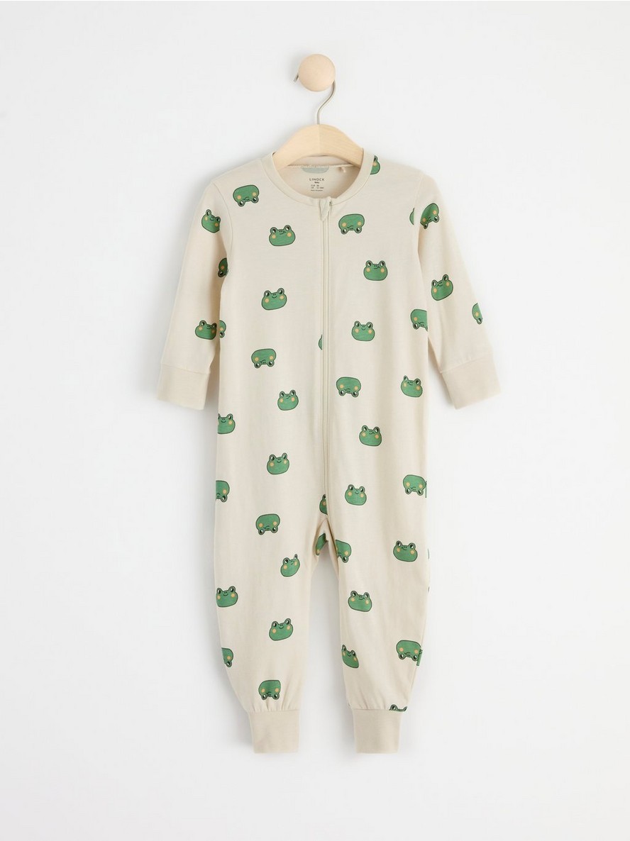Pyjamas with frogs and frog appliqué to back