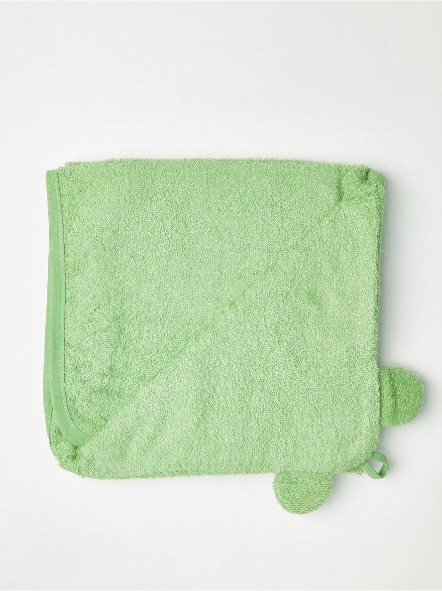 Terry bath towel with frog hood