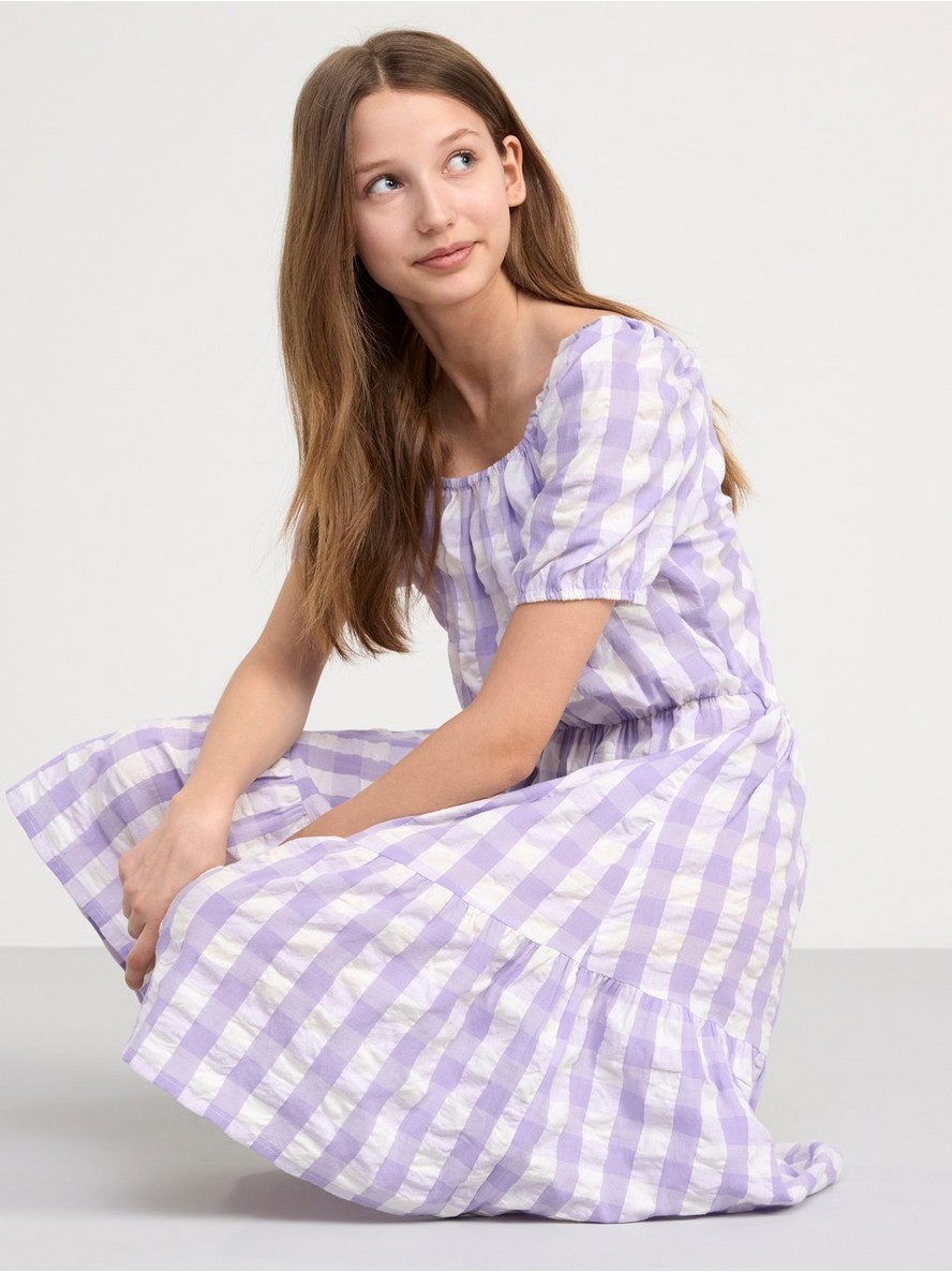 Checked cotton dress with open back detail