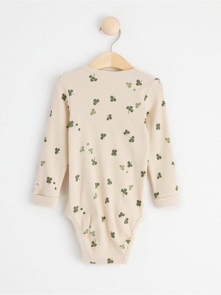 Ribbed long sleeve bodysuit with clovers