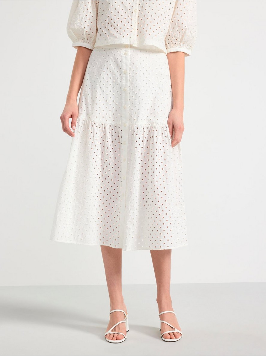 Buttoned embroidered midi skirt