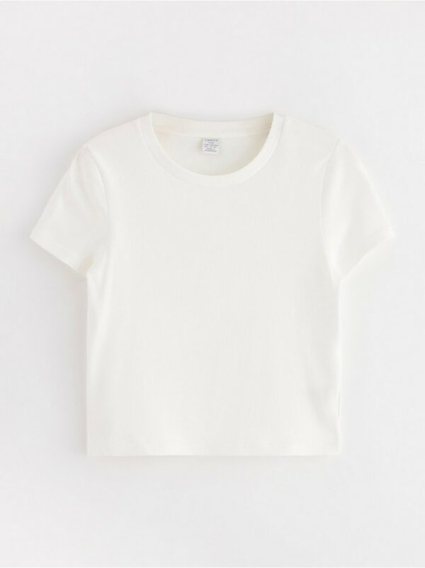 Ribbed cropped top - White, 158/164