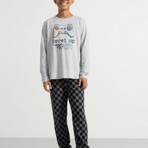 Pyjama set with top and trousers - Grey, 158/164