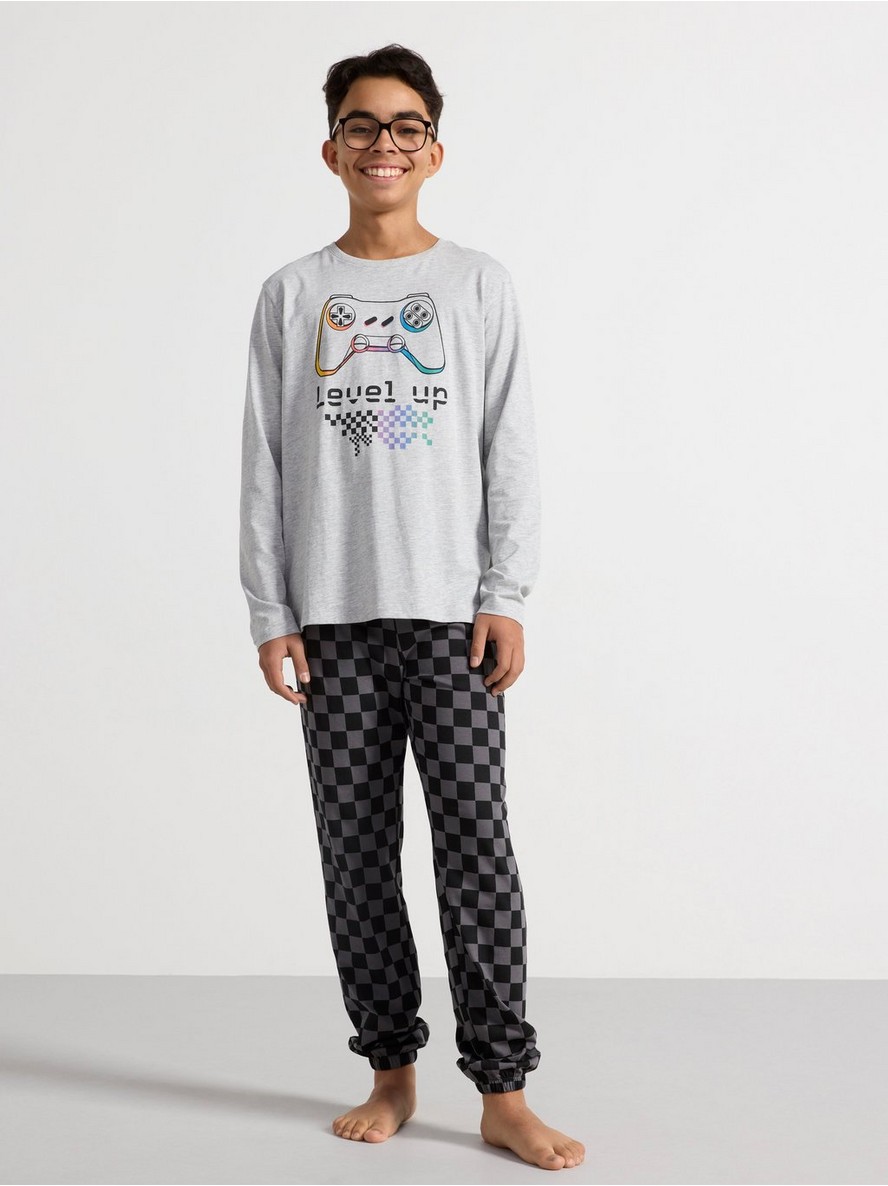 Pyjama set with top and trousers - Grey, 158/164
