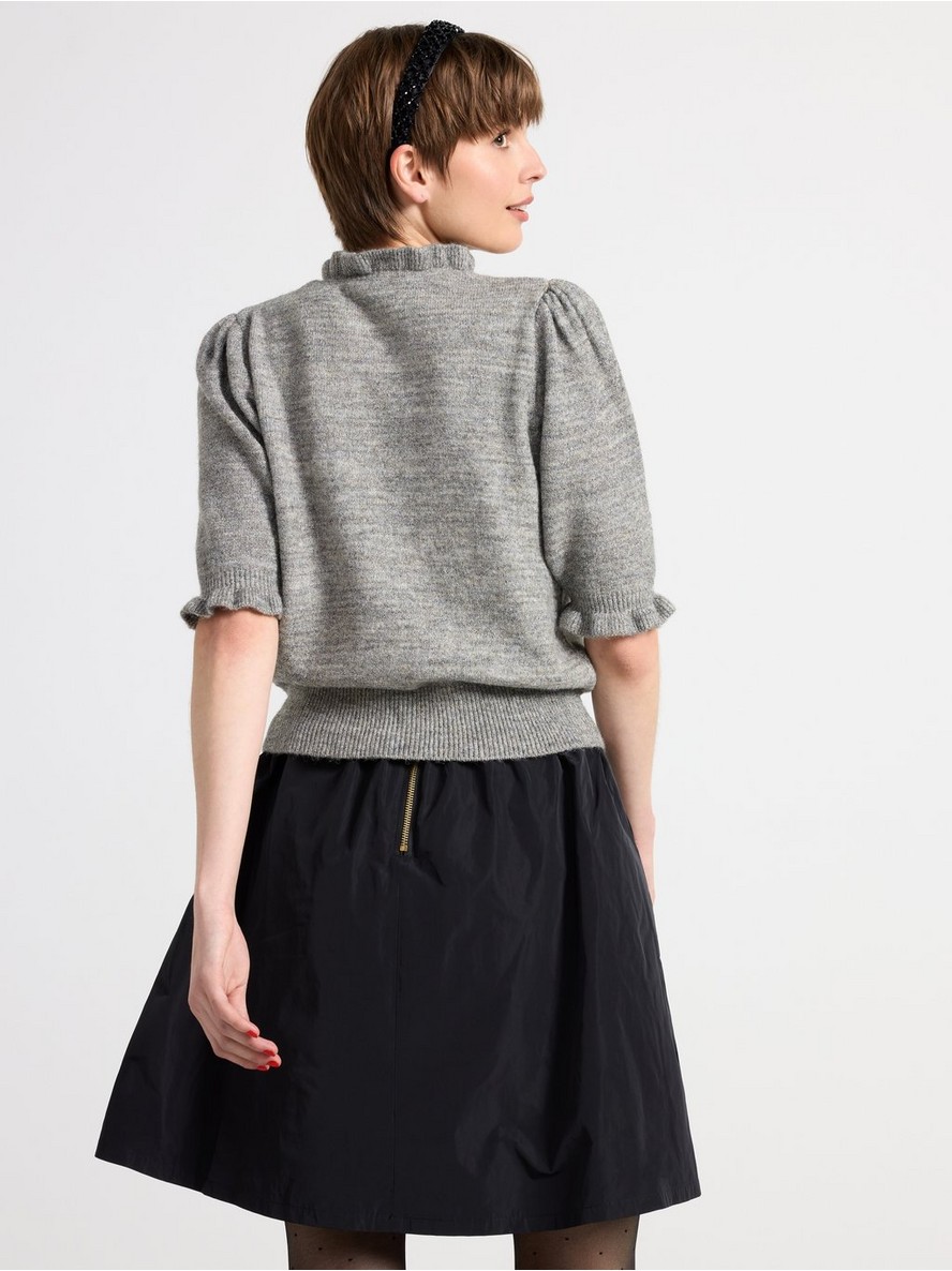 Knitted jumper with frill collar and beautiful metallic-shimmering yarn
