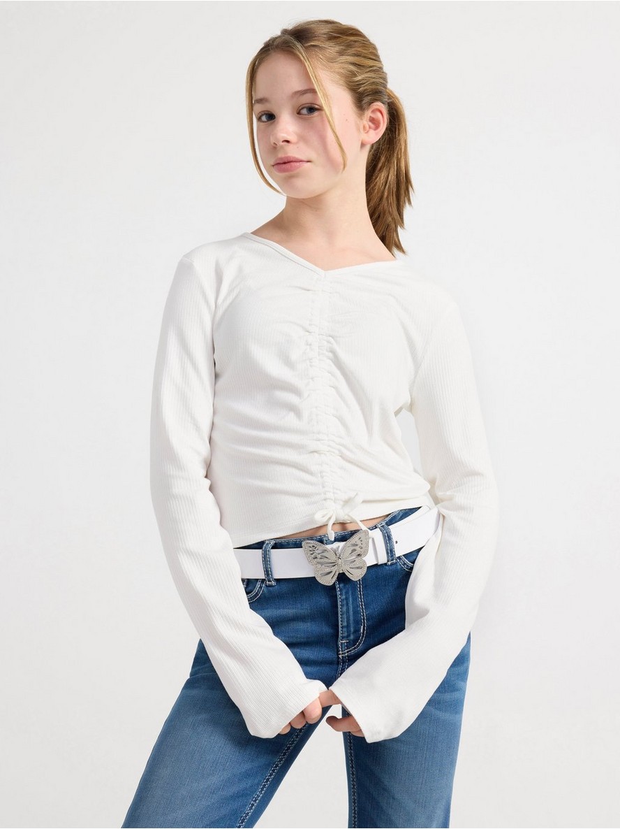 Ribbed long sleeve top - White, 170